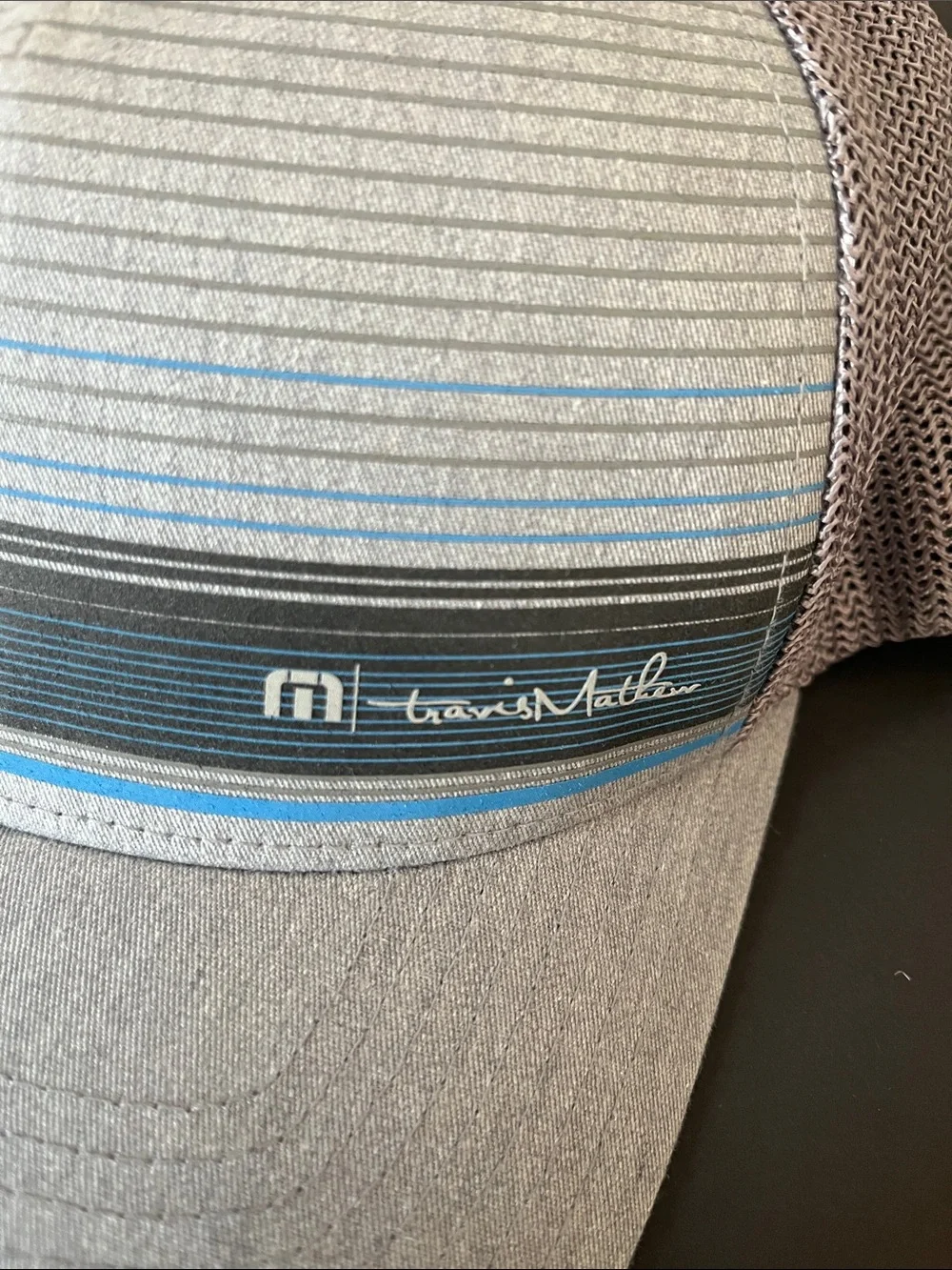 Travis Mathew Gray Striped Cap with Blue Accent & Heather Gray Speckled Cap